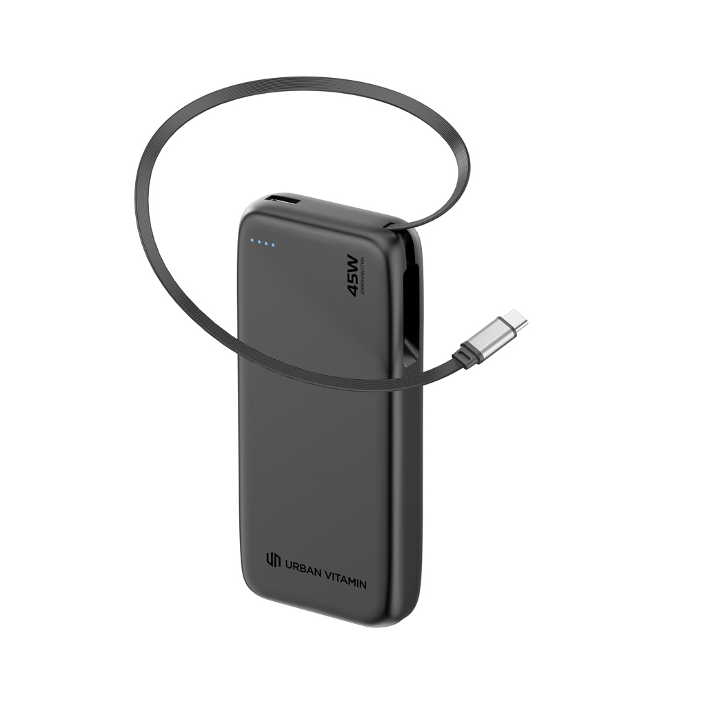 Adapter, Elektronik, Hardware, Computerausrüstung, Powerbank, USB-C, 45W, tragbarer Akku, kompakt, Powerbank, Portabelakku, USB-C, 45W, Dunkelgrau, Power Bank, USB-C, 45W, kabellos, Urban Vitamin