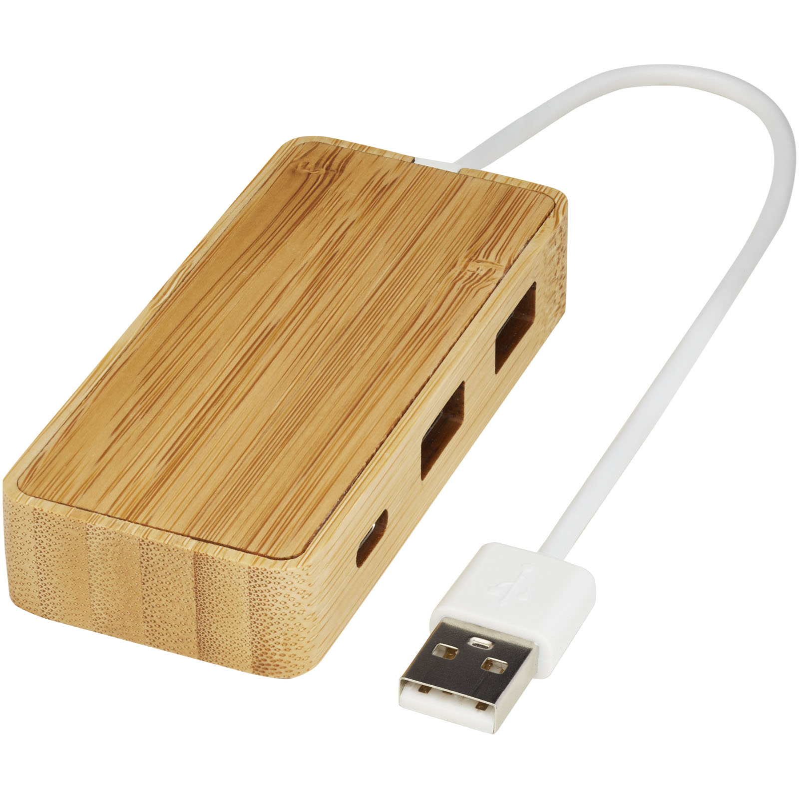USB-Hub, Holz, Drei Ports, Lanyard-USB, Naturholz