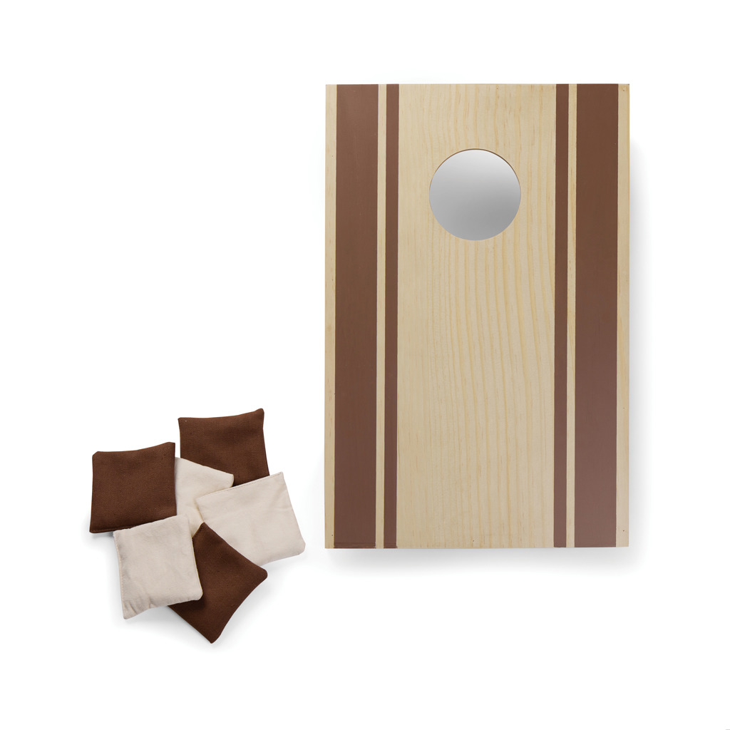Körbe-Spiel, Kugelspiel, Holzkasten, Puff-Schuhe, Korkensäckchen, Cornhole, Huckepack, Holzbrett, Holz-/Konstruktion, Hole-in-hole Spiel, Cornhole, Bean Bag Toss, Wooden Board, Circle Hole, Brown Cream