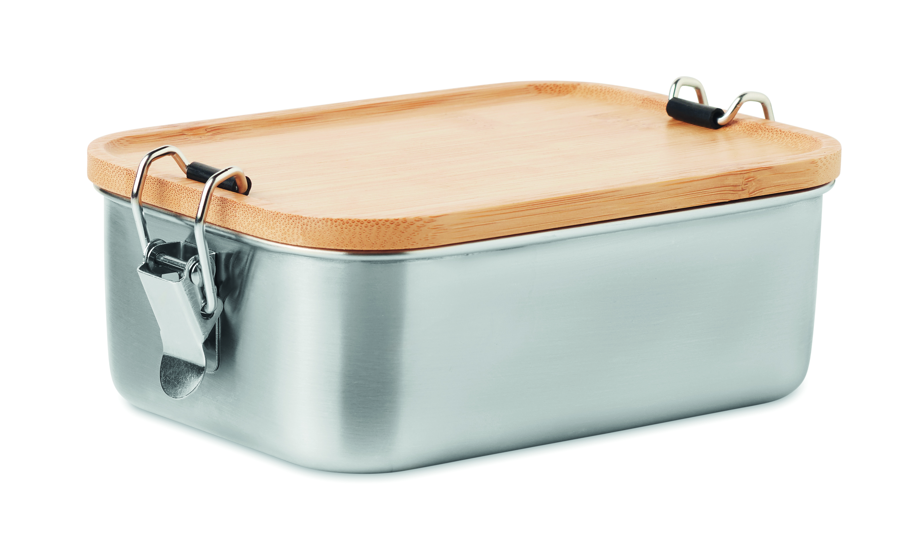 brotbox, stahlbox, brotdose, holzdeckel, clipverschluss