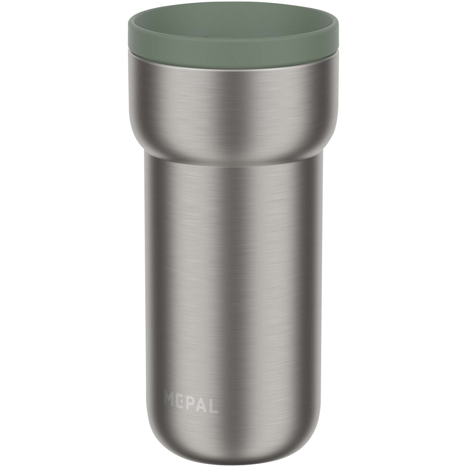 Stahlflasche, Thermoskanne, Edelstahl, Trinkflasche, grüner Deckel